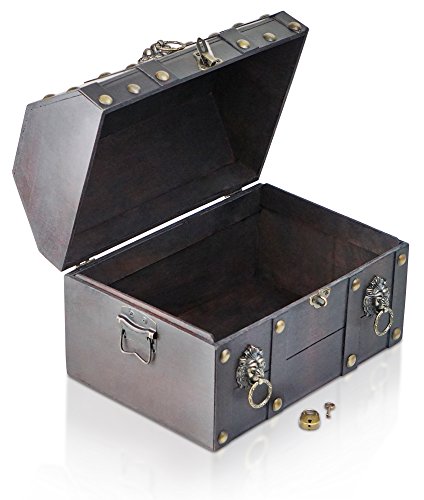 Brynnberg - Caja de Madera Cofre del Tesoro con candado Pirata de Estilo Vintage, Hecha a Mano, Diseño Retro 33x23x24cm