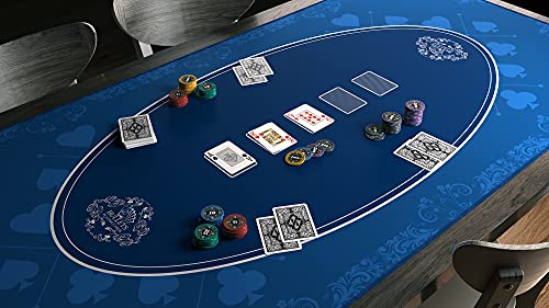 Bullets Playing Cards Tapete Cartas Poker Profesional y Juegos de Mesa 180 x 90 cm para tu Propia Mesa de póquer - Alfombra Antideslizante Premium (Azul)