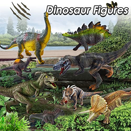 BUYGER 58 Pcs Dinosaurio Juguetes con Tapete de Juego y Arboles, Tyrannosaurus Rex, Spinosaurus, Juego de Dinosaurios Regalos para Niños Niña 3 4 5 Años