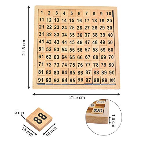 BUZIFU Números Montessori, Puzzles de Números de Madera, Juguete Educativo del 1 al 100, Juegos Matematicos para Niños 2 a 7 Años, para Casa y Aula, para Ayudar a los Peques a las Matemáticas Básicas