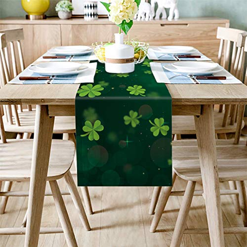 Camino de mesa de arpillera de lino, 33 x 274 cm, diseño de trébol irlandés para fiestas de vacaciones, comedor, cocina, decoración de boda