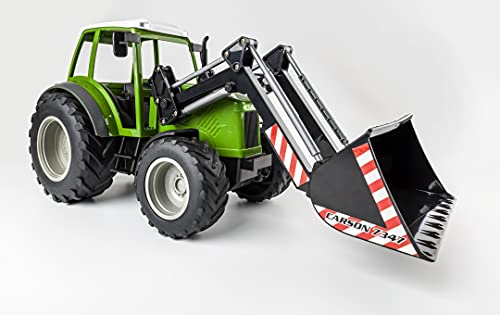 Carson 500907347 Tractor RC con Cargador Frontal 1:16 - Vehículo teledirigido, vehículo agrícola para niños a Partir de 8 años, Apto para Uso en Exteriores, Pilas y Mando a Distancia incluidos
