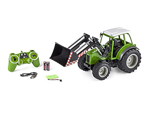 Carson 500907347 Tractor RC con Cargador Frontal 1:16 - Vehículo teledirigido, vehículo agrícola para niños a Partir de 8 años, Apto para Uso en Exteriores, Pilas y Mando a Distancia incluidos