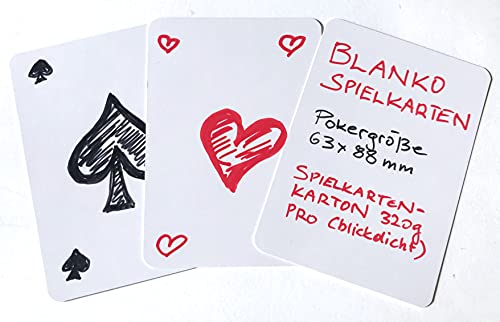 Cartas blancas en blanco (320 gramos), tamaño de póquer (63 x 88 mm) (parte delantera blanca - parte trasera blanca, 55 tarjetas).