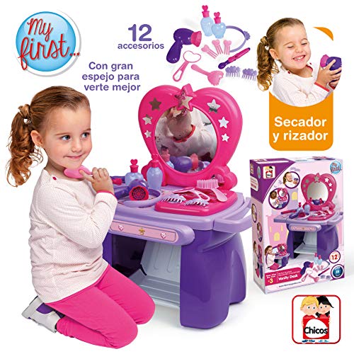 Chicos - Lovely Princess Mi Primer Tocador infantil de juguete con amplio espejo para no perder detalle | Incluye 12 accesorios | Mediadas 54 x 29,5 x 58 cm | A Partir de 36 Meses (84208)