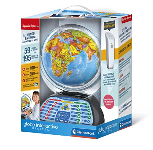 Clementoni - Exploramundo digital, globo terráqueo bola del mundo interactiva infantil, desde 7 años, juguete en español (55387)