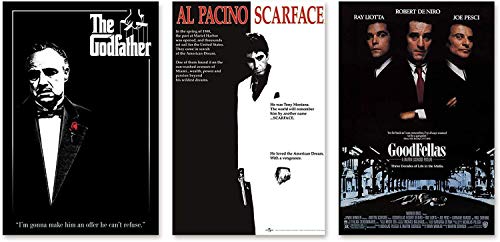 Close Up Godfather, Al Pacino Scarface, Goodfellas - Juego de 3 pósteres (61 x 91,5 cm)