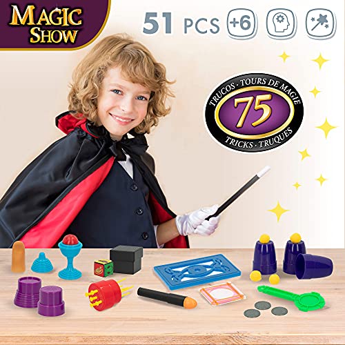 ColorBaby - Juego magia, Trucos magia infantil 51 piezas, Magic Show con 75 trucos, varita mago para niños, Juego magia niños 6 años, Juguetes educativos y creativos para niños y niñas (43756)