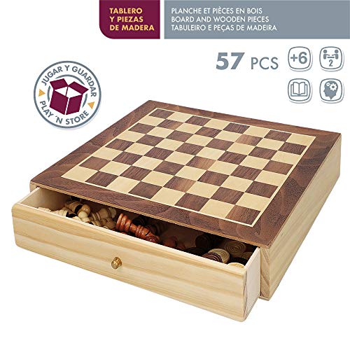 ColorBaby - Juegos de mesa ajedrez y damas 2 en 1 madera con cajón CB Games (45594)