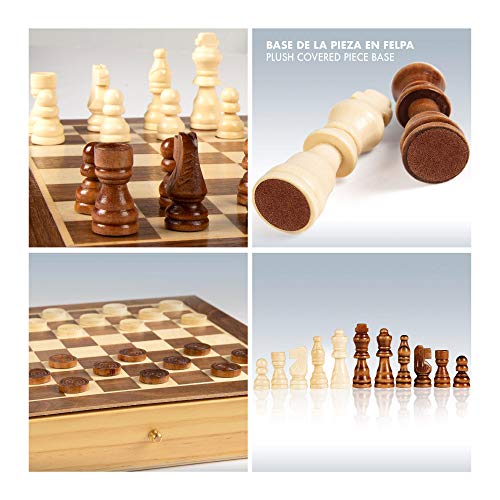 ColorBaby - Juegos de mesa ajedrez y damas 2 en 1 madera con cajón CB Games (45594)