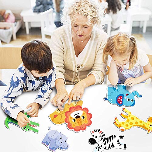 Comius Sharp Puzzle de Madera, 6 Pack Rompecabezas Puzzle Juguetes Bebes para Niños de 1 2 3 4 5 Años Montessori Educativos Regalos 3D Patrón Puzles con Caja de Rompecabezas de Metal (Animal)