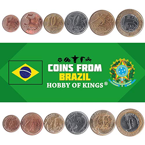 Conjunto de 6 Monedas de Brasil. 1, 5, 10, 25, 50 Centavos, 1 Real. Moneda brasileña 1998-2019