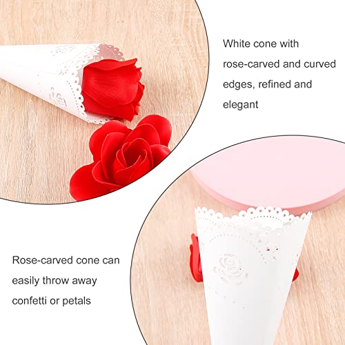 Conos de arroz de rosas blancas, Comius Sharp 100 piezas de conos de flores de papel de aspersión de confeti hueco para bodas, con autoadhesivo