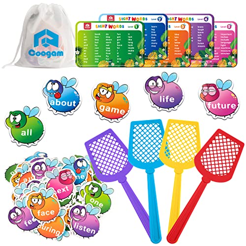 Coogam Sight Words Swat Game con 400 Fry Site Words y 4 Fly Swatters Set, Dolch Word List Phonics, Literacy Learning Reading Flash Cards Juegos de Juguete para niños de 3 4 5 años