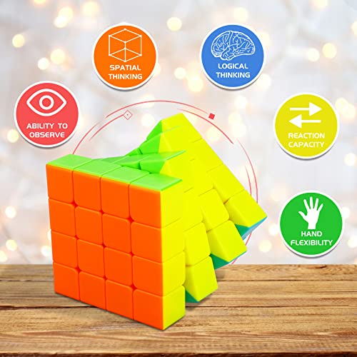 Coolzon Cubo mágico, 4 x 4 x 4 mm, sin Adhesivo, 4 x 4, Cubo mágico, Cubo mágico, Cubo mágico, para niños y Adultos