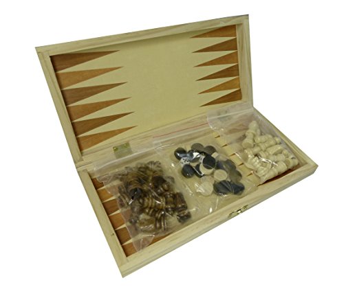 CT Tabla de juego 3 en 1 de Schach Dame Backgammon en caja plegable de madera (24 cm)