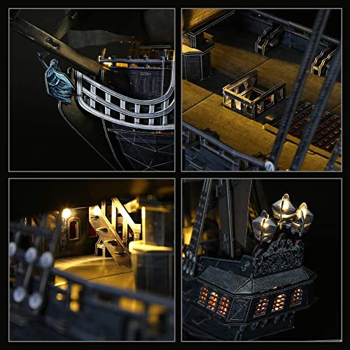 CubicFun Puzzle 3D LED Venganza del Reina Ana Barco Pirata Maquetas para Construir Adultos Modelo de Barco Pirata Grande Decoración Regalo Ideal para Adultos, 340 Piezas