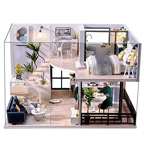 CUTEBEE Casa de muñecas en miniatura con muebles, kit de casa de muñecas de madera DIY más a prueba de polvo y movimiento musical, escala 1:24 Creative Room Idea-L32