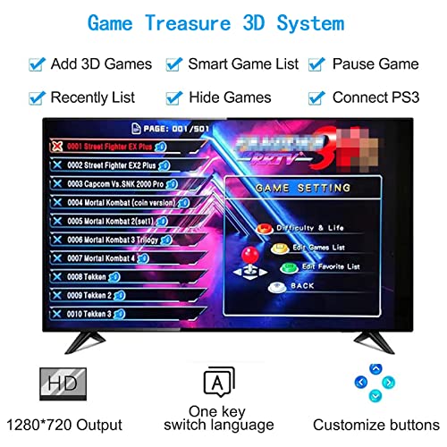 CUTEY 3D Arcade Game Console, 6000 Juegos instalados, búsqueda de Juegos, Support Juegos 3D, 1280x720p, Lista de Favoritos, 4 Jugadores Juego Online, 2 Player Controles de Juego,6000 in 1