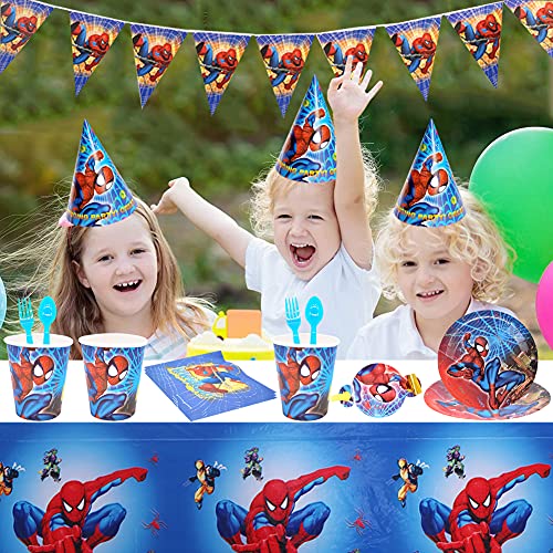 CYSJ Vajilla de cumpleaños de niños, 54Pcs Set de Fiesta Infantil Marvel Ultimate Spiderman,Web Warriors,servilletas,Decoraciones de Mesa,Fiestas de cumpleaños Infantiles,barbacoas,Fiestas temáticas