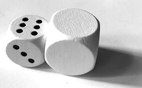 Dados XL de madera en blanco para juegos de mesa, extra grande (longitud de los cantos: 20 x 20 x 20 mm), color blanco para personas mayores, niños pequeños y juegos XL (6 dados)