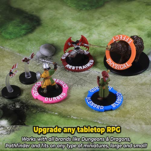 D&D Miniatures marcadores de condición – 96 anillos para rastrear 24 diferentes estados y efectos de hechizos para cualquier RPG/DND Minis como mazmorras y dragones y Pathfinder