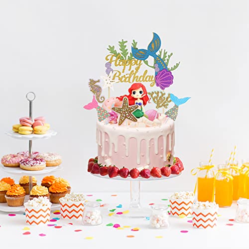 Decoración para Tarta de Sirena,7 Piezas Sirena Cupcakes Decoración,purpurina Sirena Decoracion Tarta,para Fiesta de Cumpleaños, Baby Shower y Fiesta de Bodas