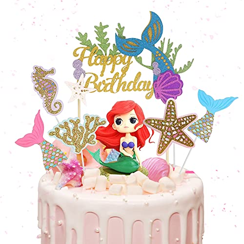 Decoración para Tarta de Sirena,7 Piezas Sirena Cupcakes Decoración,purpurina Sirena Decoracion Tarta,para Fiesta de Cumpleaños, Baby Shower y Fiesta de Bodas
