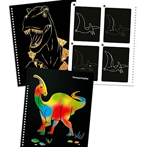 Depesche 11662 Dino World Magic Scratch Book - Libro para rascar con Divertidos Motivos de Dinosaurios, con Degradado mágico, Aprox. 20 x 19,5 x 2 cm