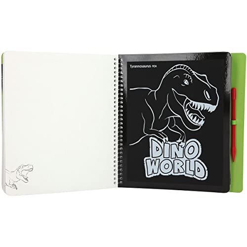 Depesche 11662 Dino World Magic Scratch Book - Libro para rascar con Divertidos Motivos de Dinosaurios, con Degradado mágico, Aprox. 20 x 19,5 x 2 cm