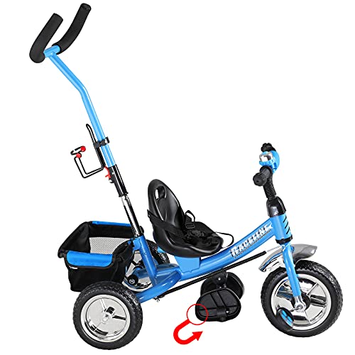 Deuba Tricilo evolutivo para niños Azul con Barra de Empuje Extraíble Cinturon de Seguridad Cesto y Reposapiés Ajustable
