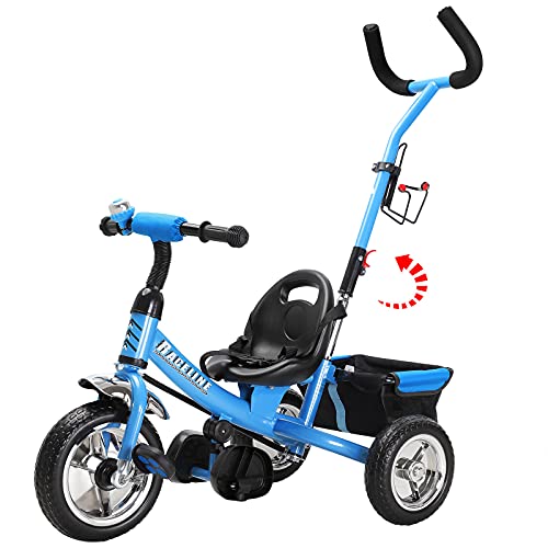 Deuba Tricilo evolutivo para niños Azul con Barra de Empuje Extraíble Cinturon de Seguridad Cesto y Reposapiés Ajustable