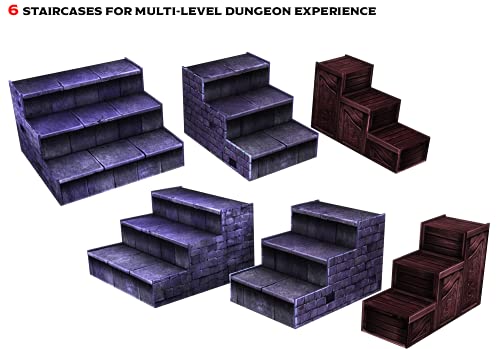 Diez veces Dungeon Terrain – Alfombrillas de batalla 3D para juegos de rol, configuración rápida de azulejos de mapa y almacenamiento fácil con cuadrícula cuadrada de Mazmorras y dragones Castillo