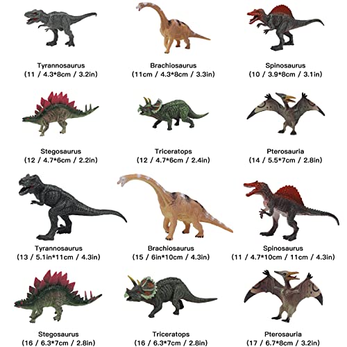 Dinosaurios Juguetes con Tapete de Actividad, Figuras Educativas de Dinosaurios Realistas que Incluyen Pterodáctilo, Triceratops, Tiranosaurio, Arboles, Rocoso, Regalo para Niños y Niñas 3+