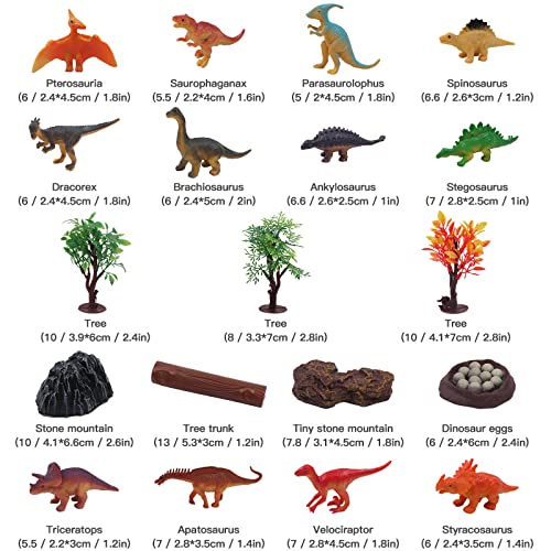 Dinosaurios Juguetes con Tapete de Actividad, Figuras Educativas de Dinosaurios Realistas que Incluyen Pterodáctilo, Triceratops, Tiranosaurio, Arboles, Rocoso, Regalo para Niños y Niñas 3+