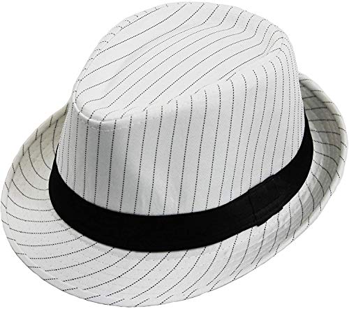 Disfraz de gánster de la mafia de Al Capone de los años 20, juego de accesorios en blanco y negro con sombrero de rayas, cejas, corbata blanca y tirantes blancos