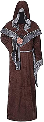 Disfraz de mago para adultos medieval, traje de monje oscuro místico padrino hechicero con capucha capa de Halloween Cosplay fiesta capa (rojo, XL)