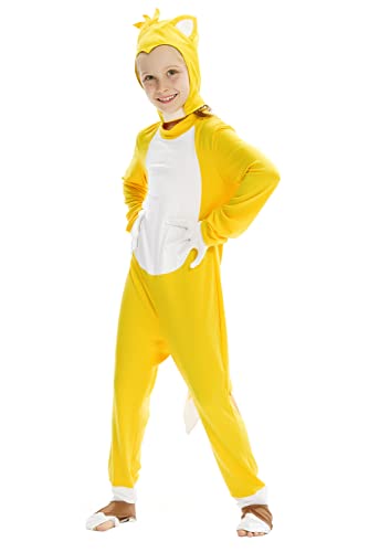 Disfraz Hedgehog para Niño Divertidos Disfraces Infantil de Halloween Carnaval Fiesta Tails Bodysuit Juego de Rol de Dibujos Animados de Niño(Jumpsuit+Tocado+Guantes),amarillo,S/5-6 años