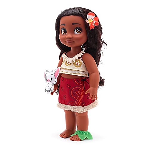 Disney Store: muñeca en versión niña coleccionable de Vaiana (colección Animators), 39 cm, pelo enraizado y traje realistas, peluche de Pua en raso acolchado, para mayores de 3 años