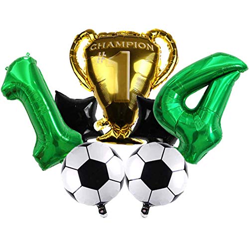 DIWULI, gran juego de globos de campeón de fútbol, globo número 14 verde, balón de fútbol de lámina estrella, trofeo oro, 14º cumpleaños infantil, fiesta temática, decoración, globo de lámina