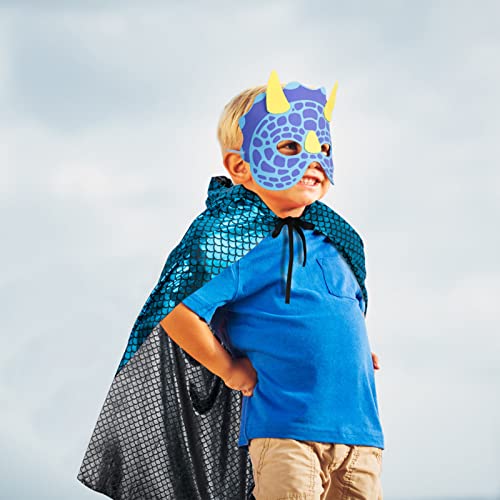 DKINY Capa de dinosaurio para carnaval, cosplay, capa con máscara, abrigo de dragón, ropa para juegos de rol, Halloween, fiesta temática, carnaval, mascarada, chicos y chicas, color azul