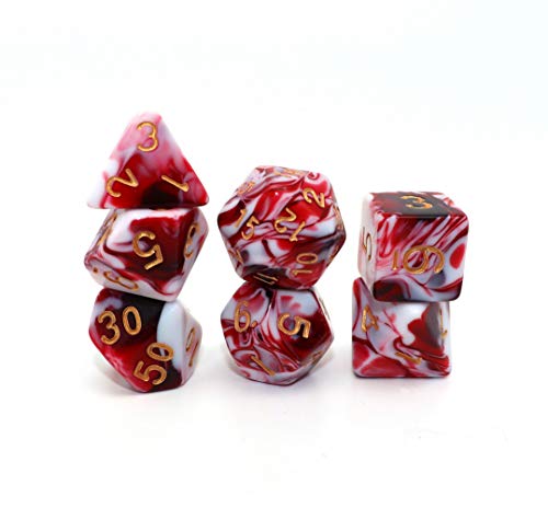 DND Dice Set Red Mix White Dice para Dungeon and Dragons D&D MTG 7-Die RPG Polyedral Dice