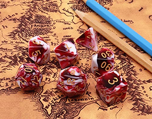 DND Dice Set Red Mix White Dice para Dungeon and Dragons D&D MTG 7-Die RPG Polyedral Dice