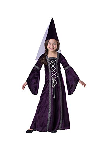 Dress Up America Medieval Princess Traje - Renacimiento Dress Up Set para niñas - El juego incluye vestido púrpura y Hennin Hat - S