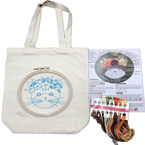 DuzLink Kit de bordado de bolsa de lona, kit de iniciación de bordado, bolsa de lona incluye bolsa de bordado con patrón floral, hilo de colores estilo bordado 2