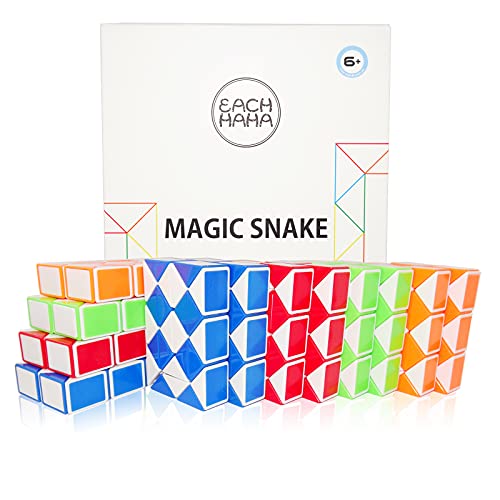 EACHHAHA 12 Piezas Mini Serpiente Mágica 24 Secciones-Magic Snakes Twist Toy-Regalos cumpleaños niños-Regalos de Fiesta para niños-Rompecabezas 3D para Adultos y niños(4 Colores)