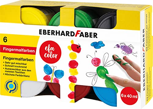 Eberhard Faber 578606 - Juego de pintura de dedos EFA Color con 6 botes de pintura de 40 ml cada uno, de secado rápido y lavable, para mezclar y pintar de forma creativa