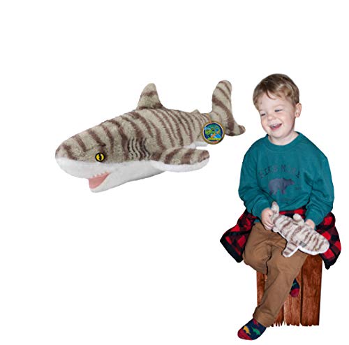 EcoBuddiez - Tiburón Tigre de Deluxebase. Peluche pequeño de 33 cm elaborado con Botellas de plástico recicladas. Lindo Peluche ecológico con Forma de animalito para niños pequeños.