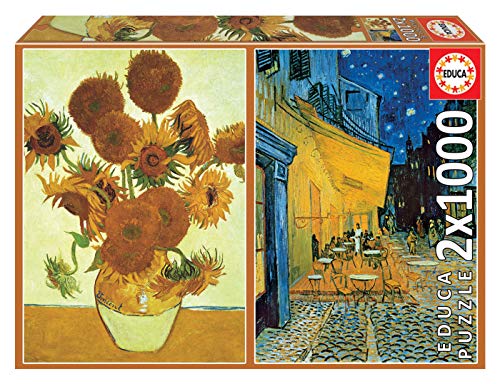 Educa Borras - Serie Art Collection, 2 puzzles de 1.000 piezas, Los girasoles y Terraza de café por la noche de Vincent Van Gogh (18488)