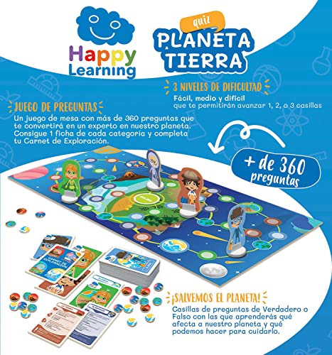 Educa - Quiz Planeta Tierra - Happy Learning | Juego de Mesa con +360 Preguntas Donde los niños aprenderán qué afecta a Nuestro Planeta y qué Podemos Hacer para cuidarlo | A Partir de 6 años (19321)